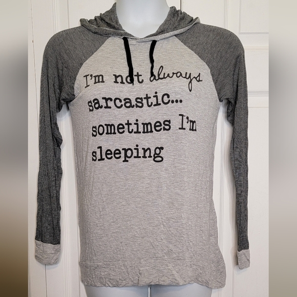 Electric PINK Tops - #521-VS PINK Electric Light Gray Hooded Top with Black Stripes,sz.XL